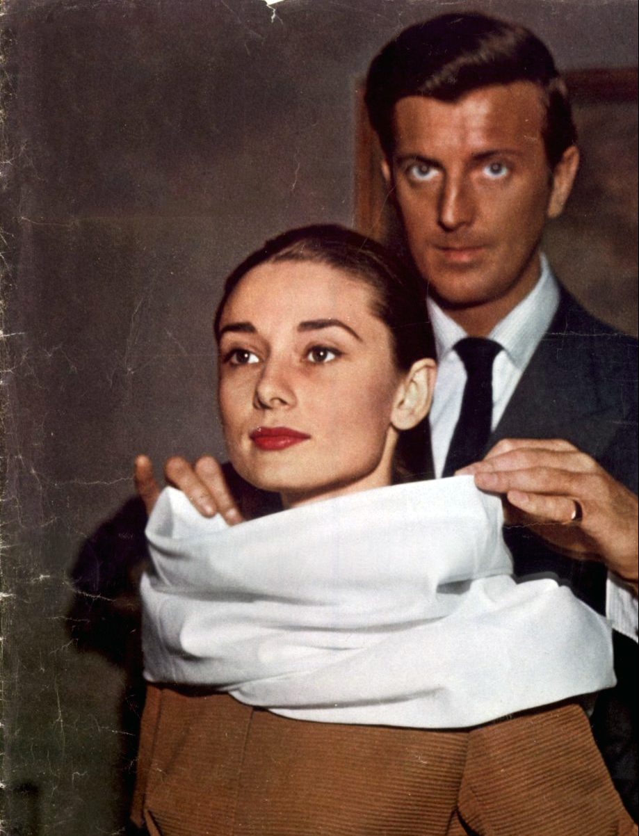 Hubert de Givenchy photographed with his best friend and muse, Audrey  Hepburn, after a lunch, Paris (France), October 1966.